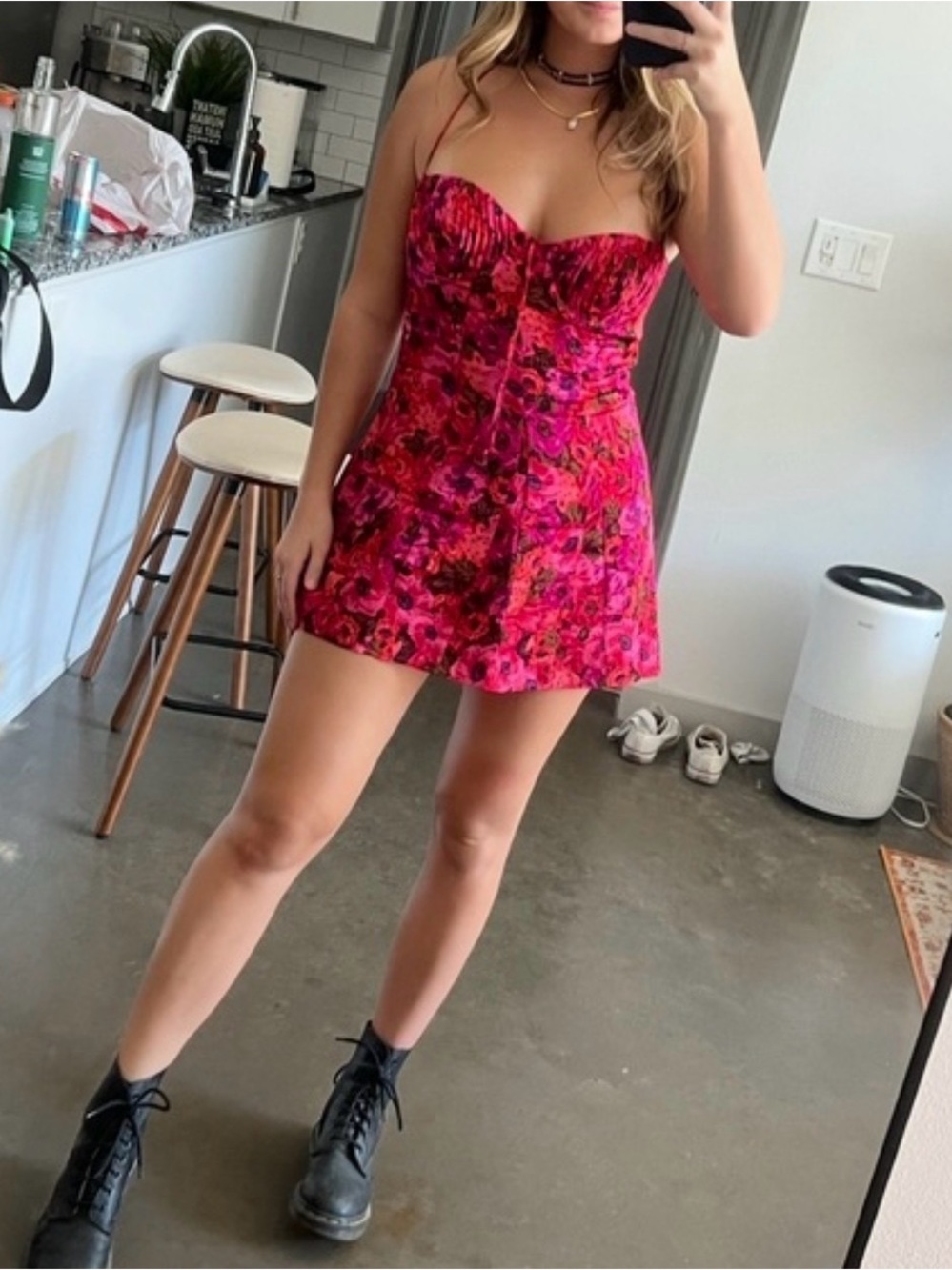 NWT 🔥 For Love & Lemons Pink Floral Mini Dress